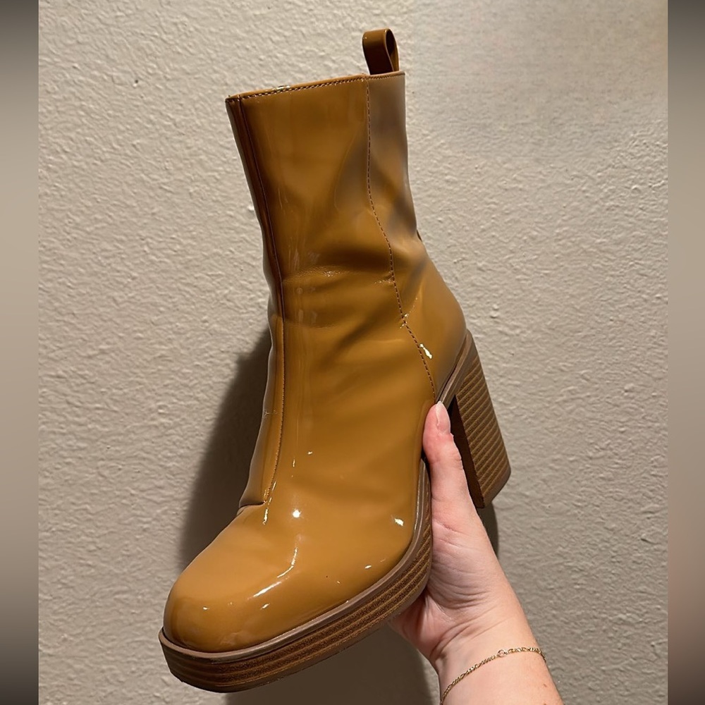 Patent leather booties